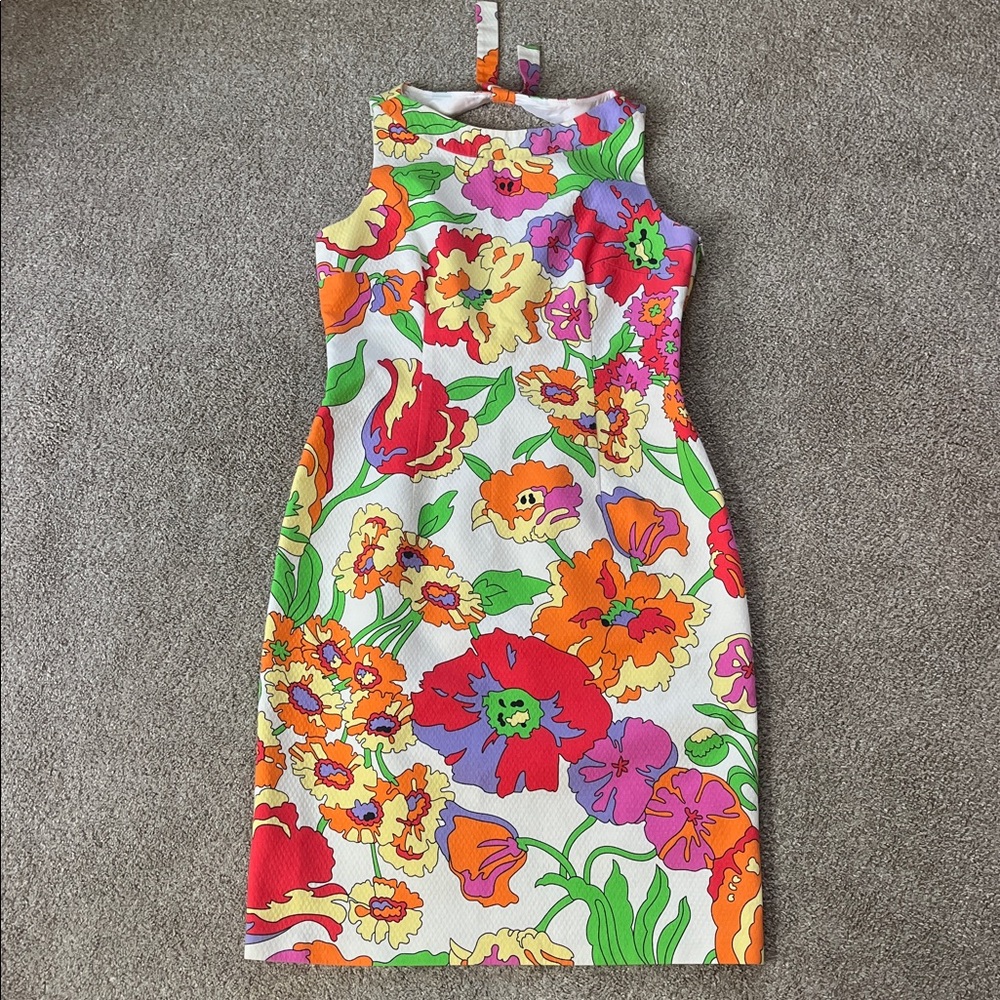David Meister sz8 FLORALS Vivid Tulips Princess seams textured cotton READ